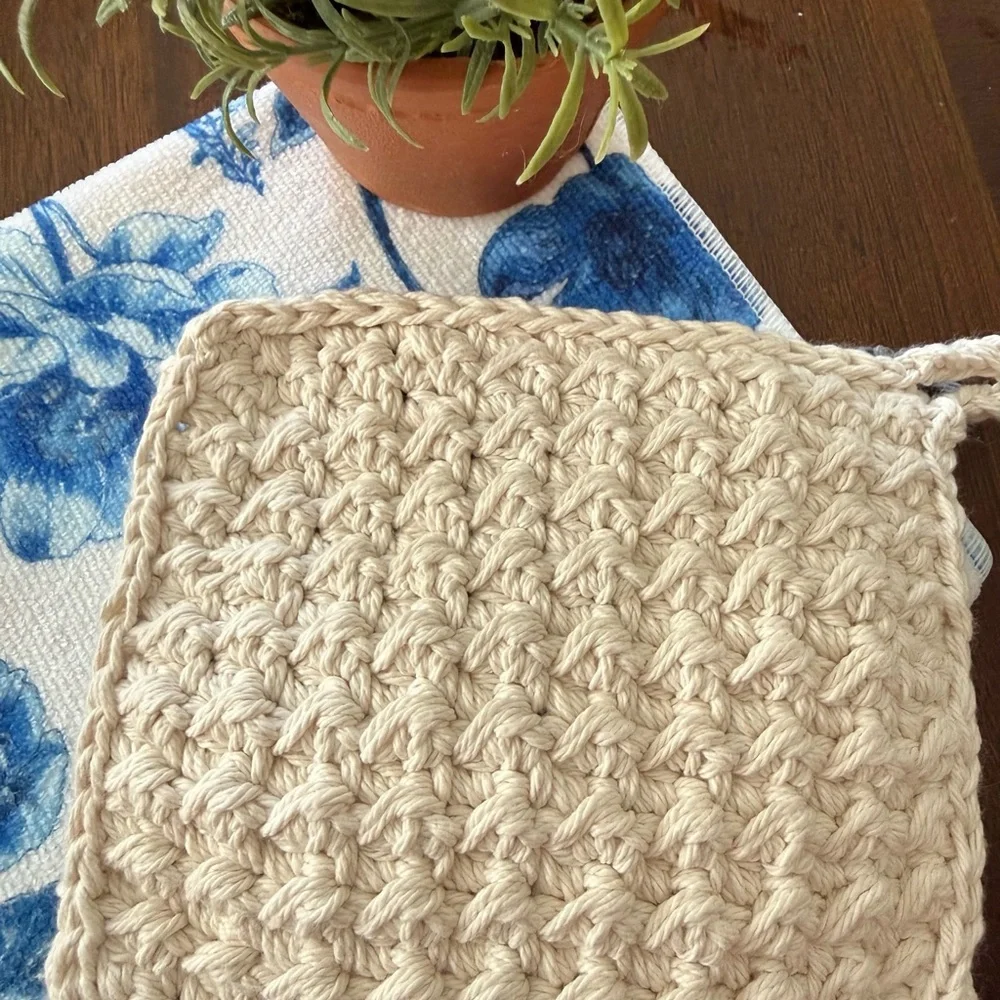 Chunky Crochet Trivets / Potholders - Cream & Grey Set